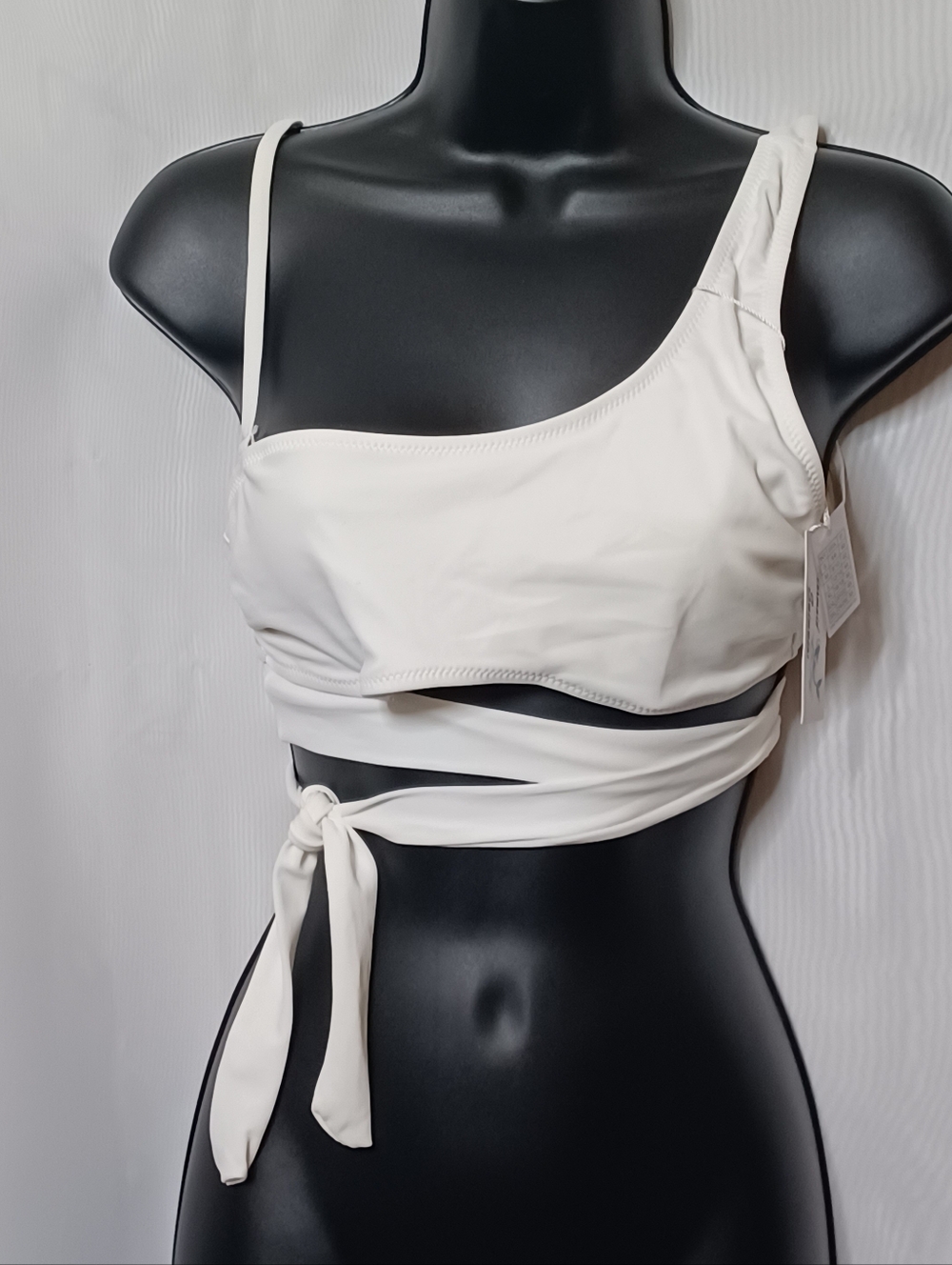 Mermaid Swimwear Asymmetrical White Wrap Bikini Top. Size L
